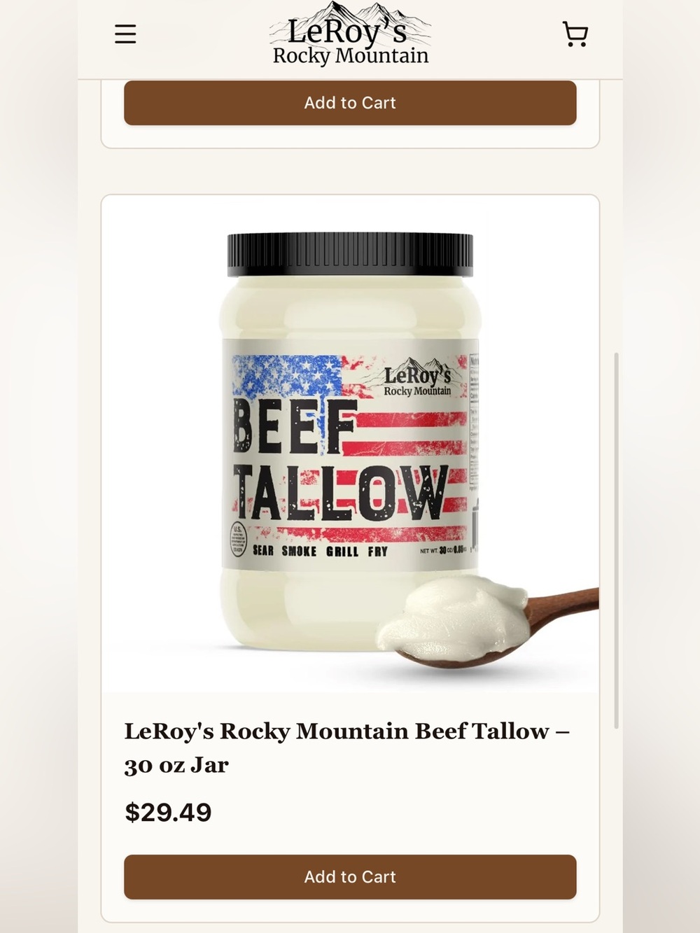 LeRoy's Rocky Mountain Beef Tallow - Cooking Fat